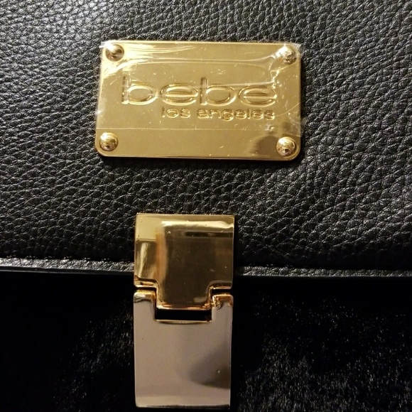 Bebe Black Backpack, w/ Fur,  New - Picture 3 of 7